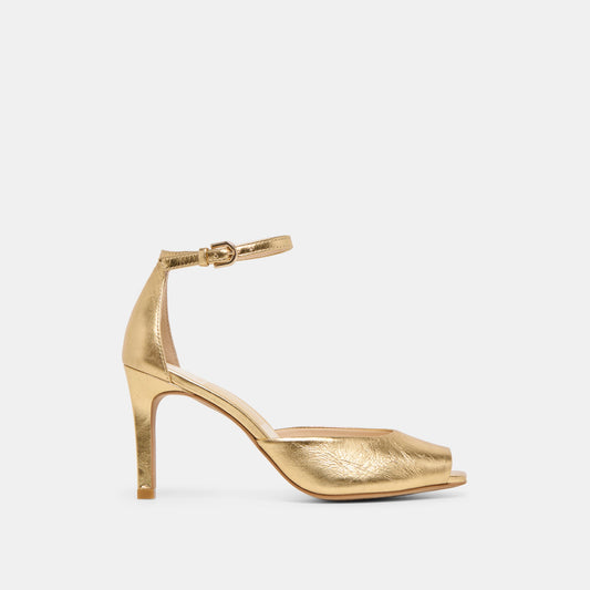 Serlo Gold Crinkle Patent Heels - Dolce Vita