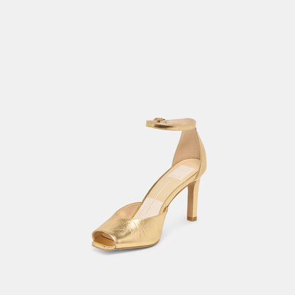 Serlo Gold Crinkle Patent Heels - Dolce Vita
