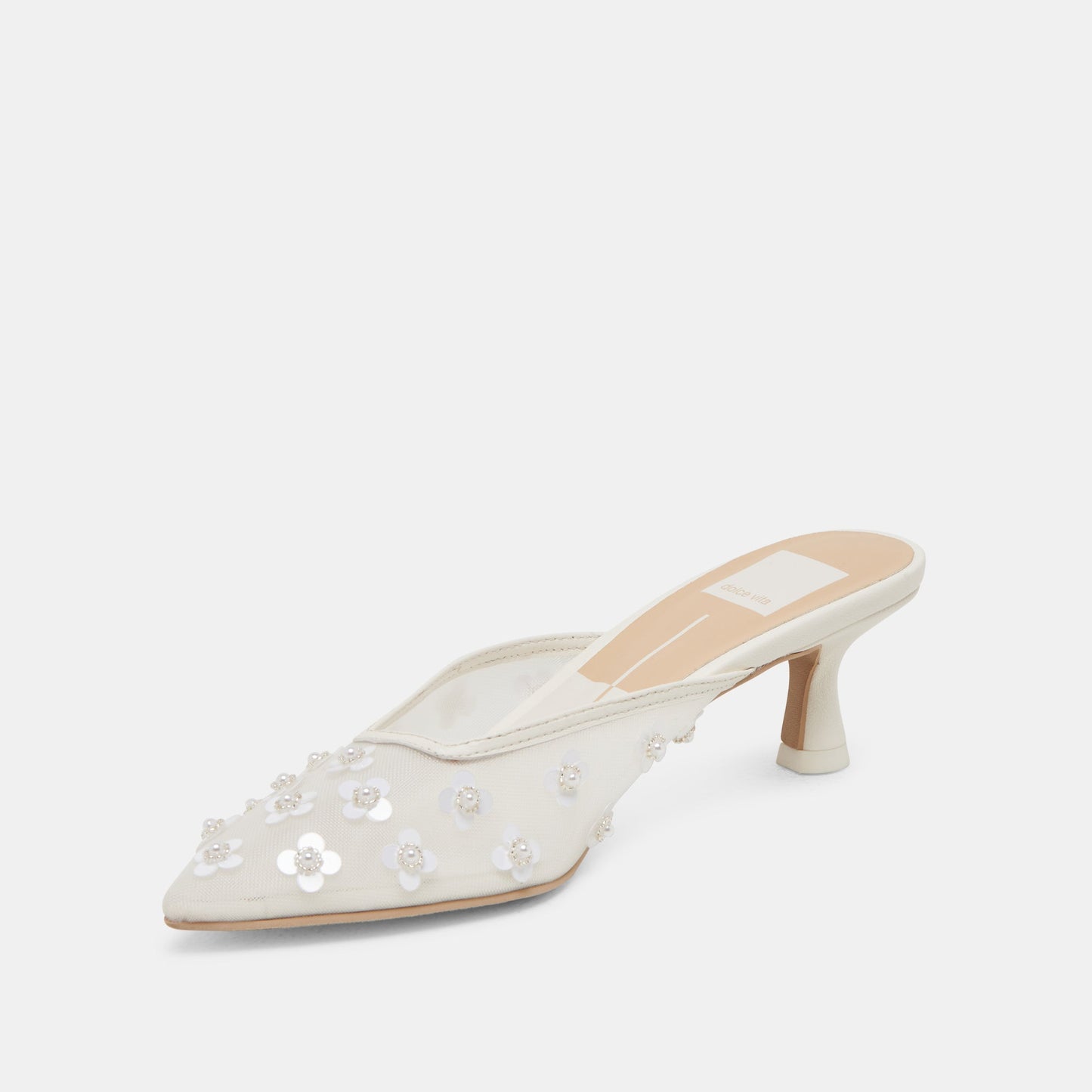 CLARA PEARL HEELS TRUE WHITE DAISY MESH - Dolce Vita
