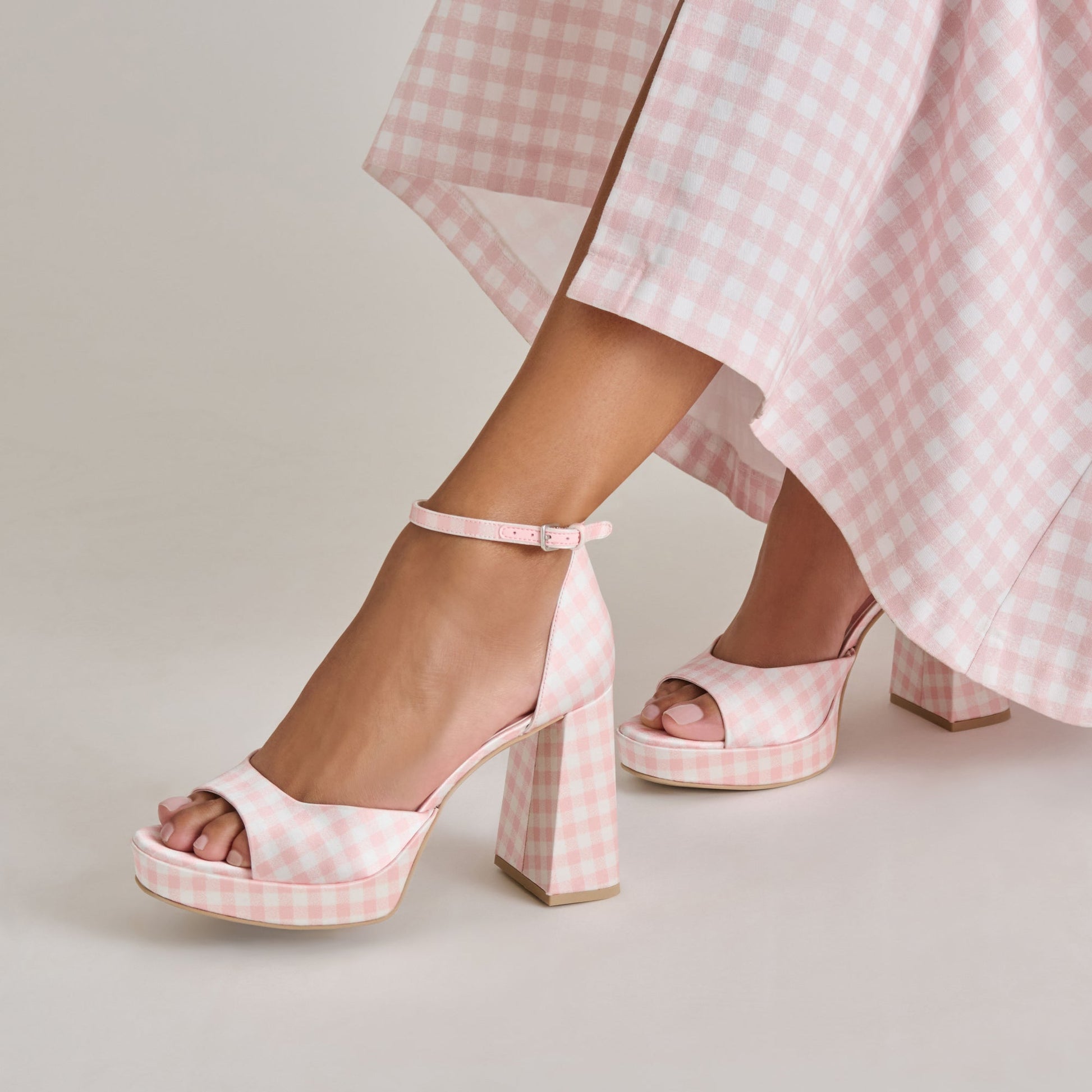Reyes X Byrdie Golf Pink Plaid Gingham Heels - Dolce Vita