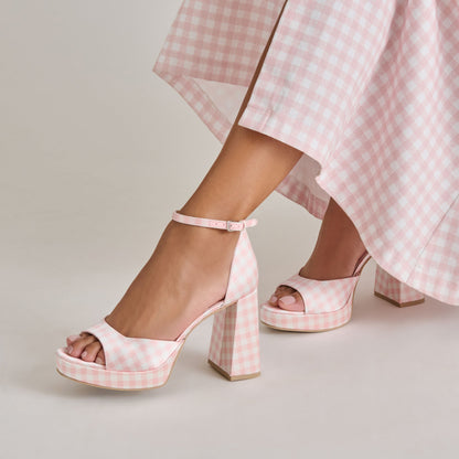 Reyes X Byrdie Golf Pink Plaid Gingham Heels - Dolce Vita