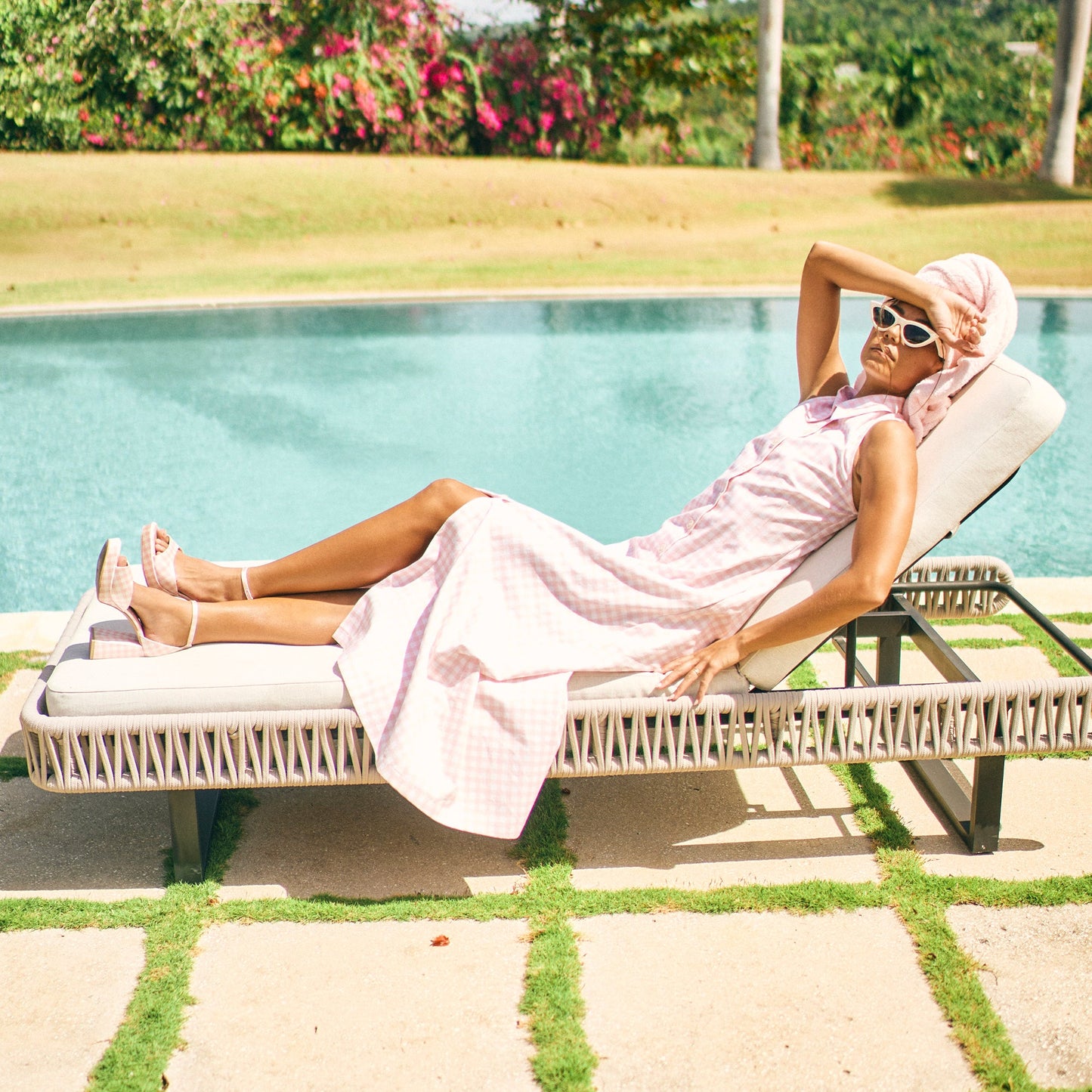 Reyes X Byrdie Golf Pink Plaid Gingham Heels - Dolce Vita