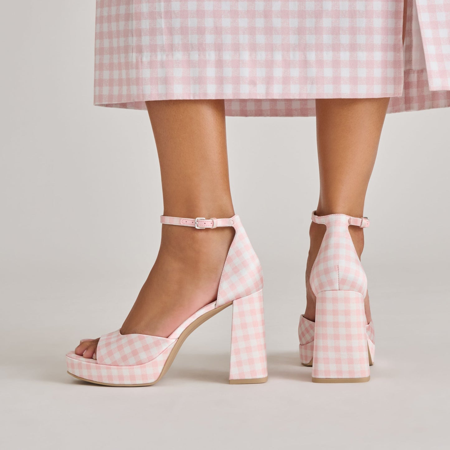 Reyes X Byrdie Golf Pink Plaid Gingham Heels - Dolce Vita