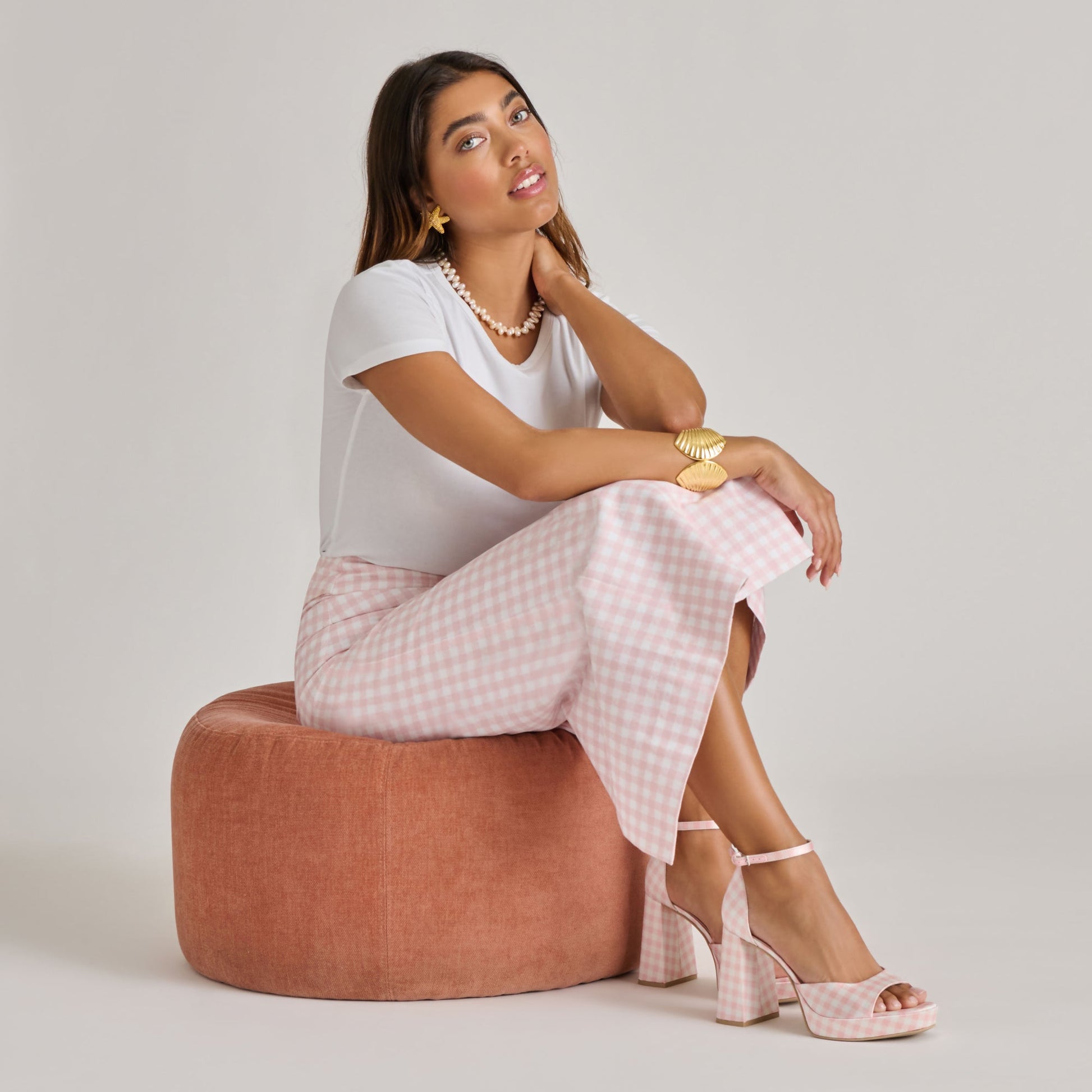 Reyes X Byrdie Golf Pink Plaid Gingham Heels - Dolce Vita