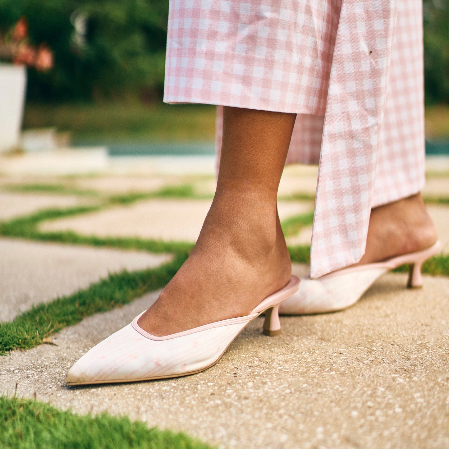 Cleo X Byrdie Gold Pink Floral Satin Heels - Dolce Vita