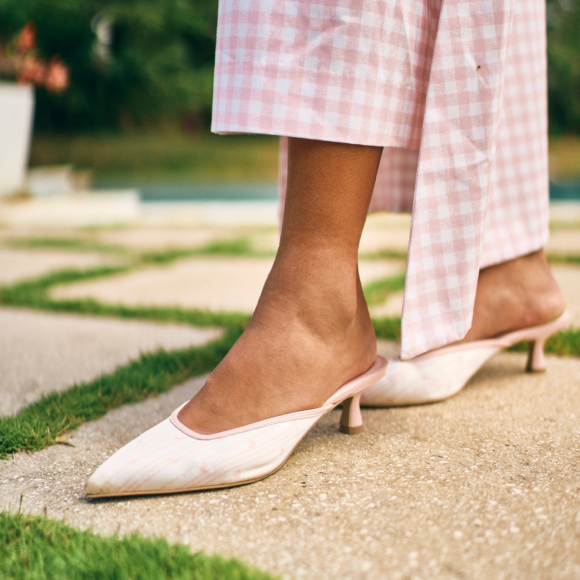 Cleo X Byrdie Gold Pink Floral Satin Heels - Dolce Vita
