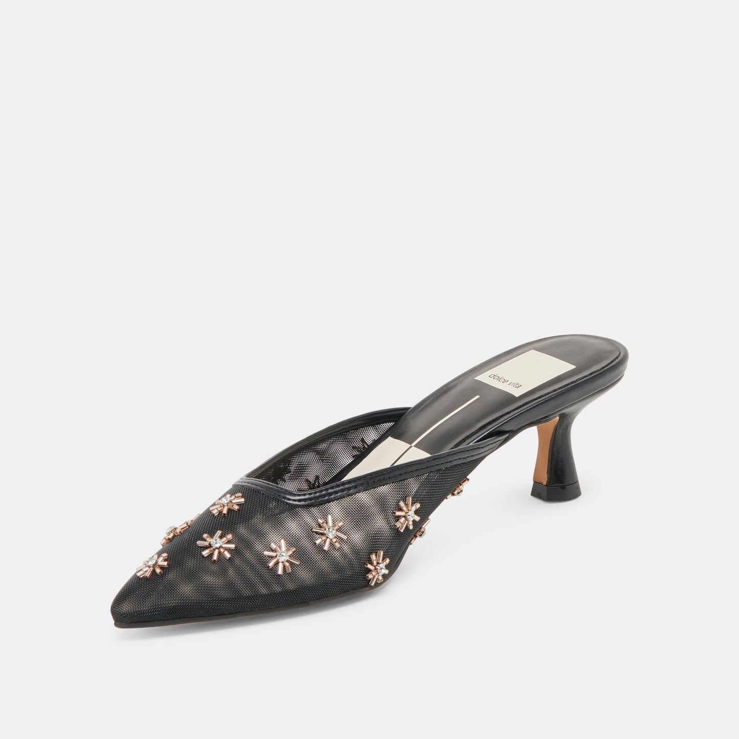 CLARA WIDE HEELS BLACK MESH - Dolce Vita