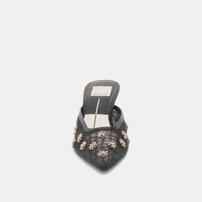 CLARA WIDE HEELS BLACK MESH - Dolce Vita