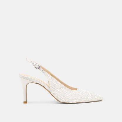 Elasi Pearl Off White Satin Heels - Dolce Vita