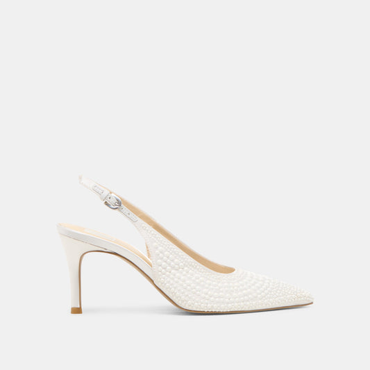 Elasi Pearl Off White Satin Heels - Dolce Vita