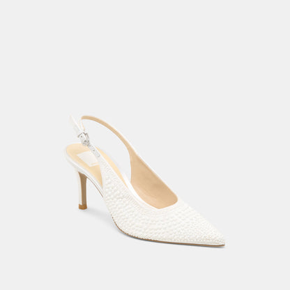 Elasi Pearl Off White Satin Heels - Dolce Vita