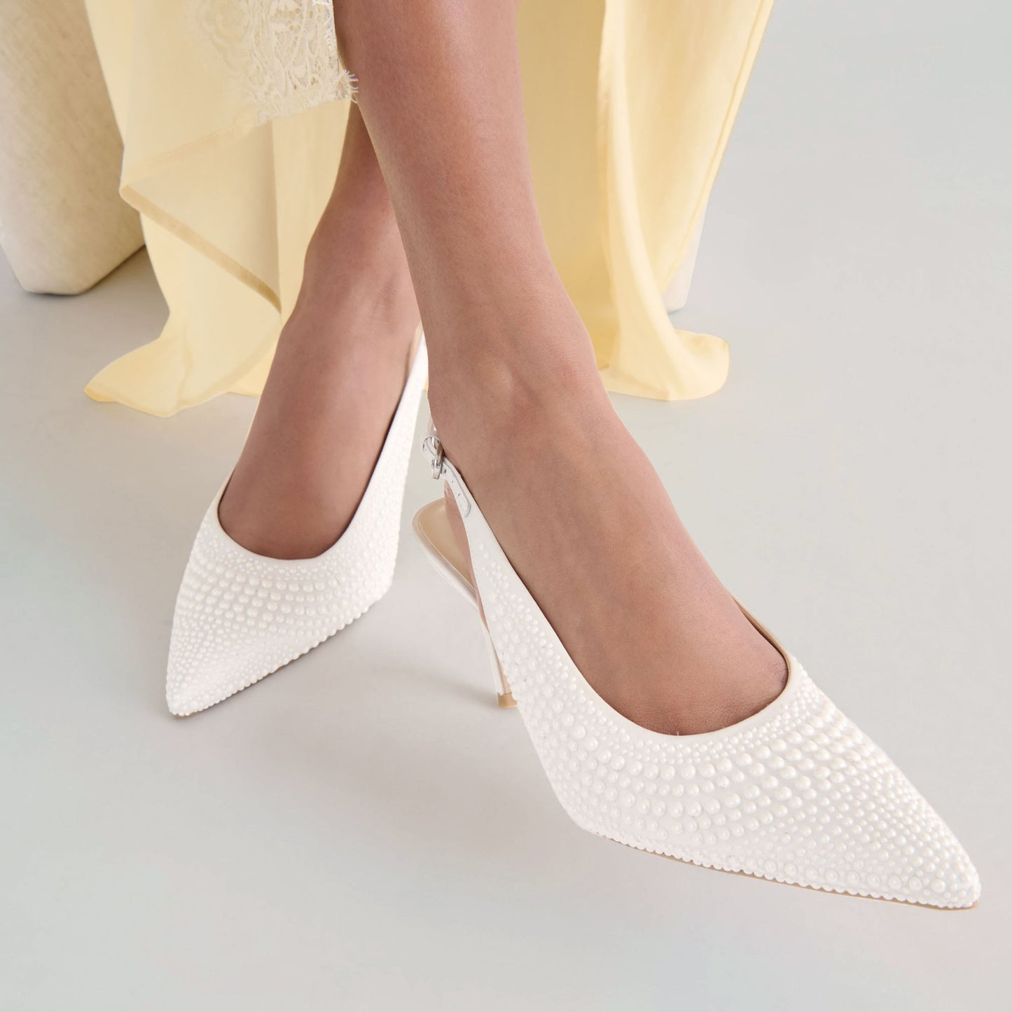 Elasi Pearl Off White Satin Heels - Dolce Vita