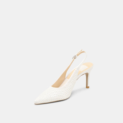 Elasi Pearl Off White Satin Heels - Dolce Vita
