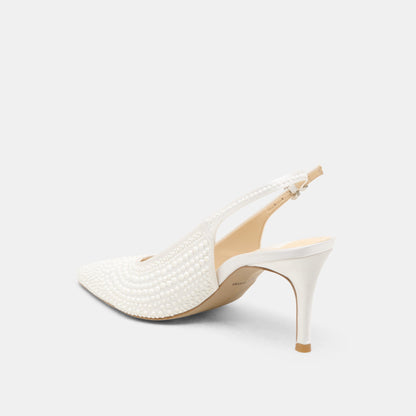 Elasi Pearl Off White Satin Heels - Dolce Vita