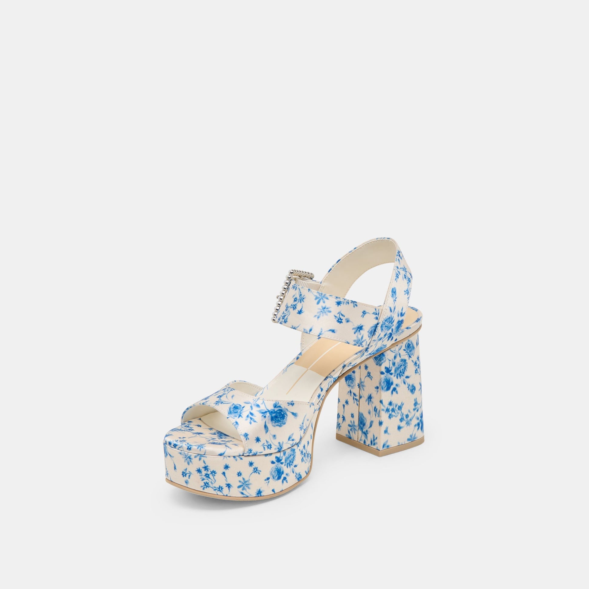 Bobby Pearl Blue Floral Satin Heels - Dolce Vita