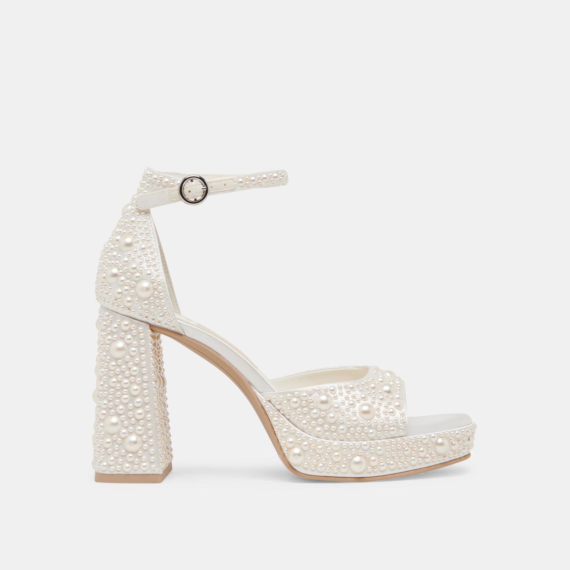 PANDRO PEARL WIDE HEELS TRUE WHITE SATIN - Dolce Vita