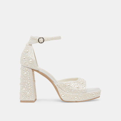 PANDRO PEARL WIDE HEELS TRUE WHITE SATIN - Dolce Vita