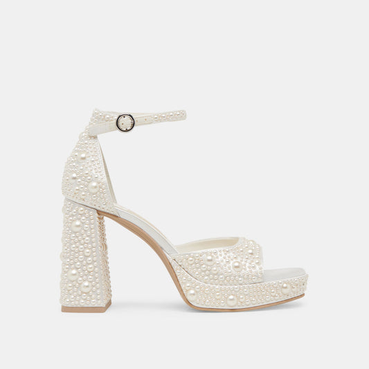 PANDRO PEARL WIDE HEELS TRUE WHITE SATIN - Dolce Vita