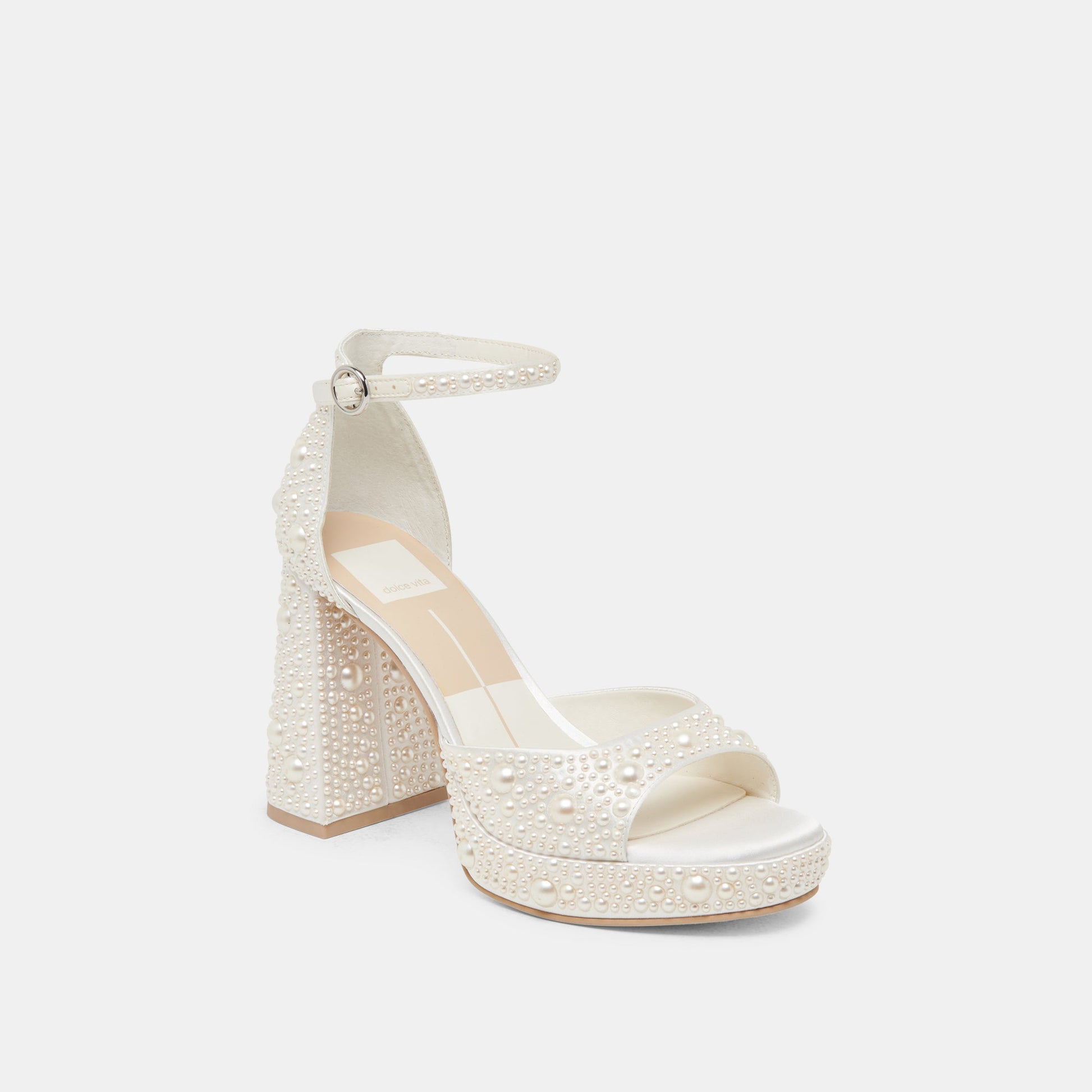 PANDRO PEARL WIDE HEELS TRUE WHITE SATIN - Dolce Vita