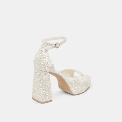 PANDRO PEARL WIDE HEELS TRUE WHITE SATIN - Dolce Vita