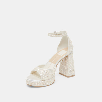PANDRO PEARL WIDE HEELS TRUE WHITE SATIN - Dolce Vita