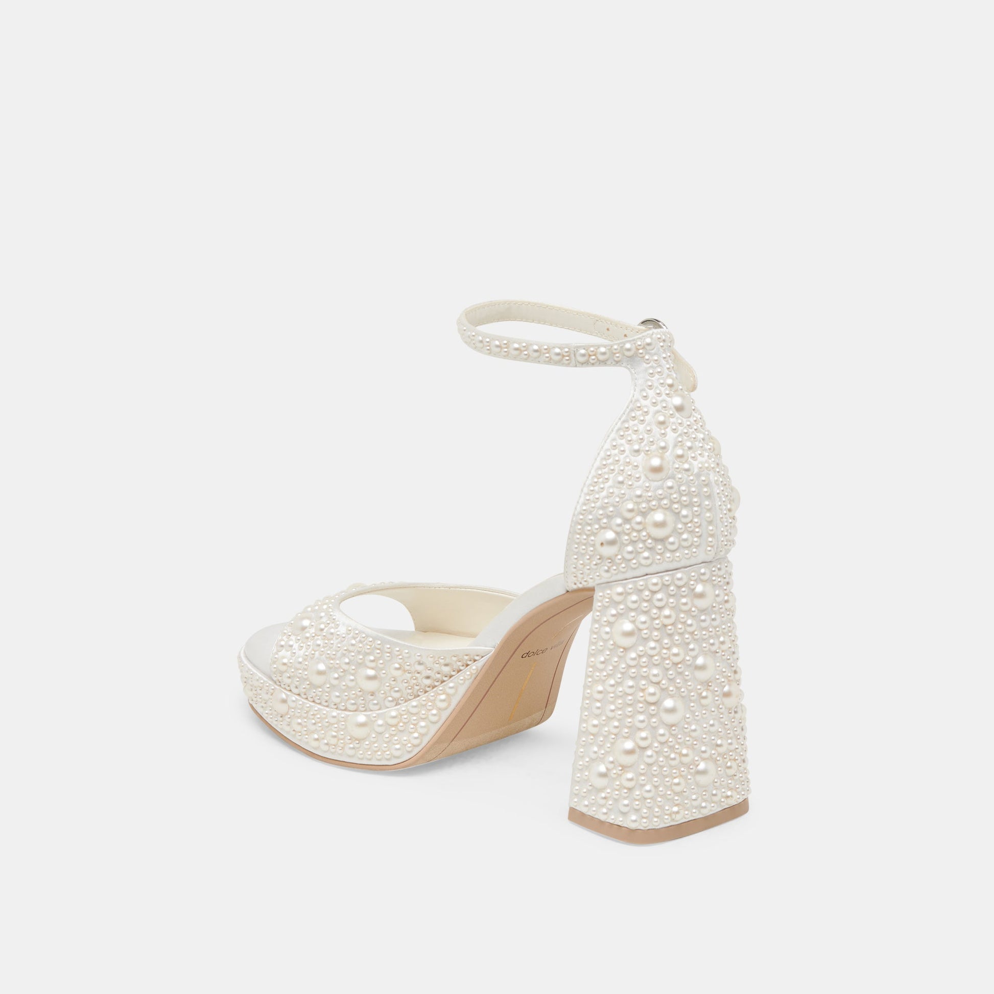 PANDRO PEARL WIDE HEELS TRUE WHITE SATIN - Dolce Vita