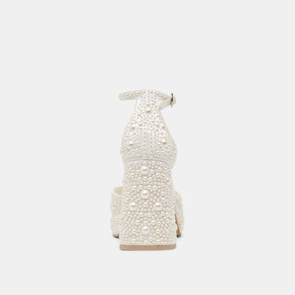 PANDRO PEARL WIDE HEELS TRUE WHITE SATIN - Dolce Vita