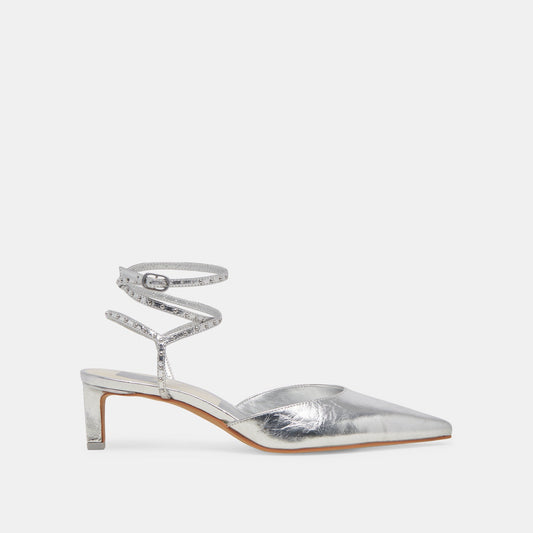 LOKLYN STUD HEELS SILVER CRINKLE PATENT - Dolce Vita