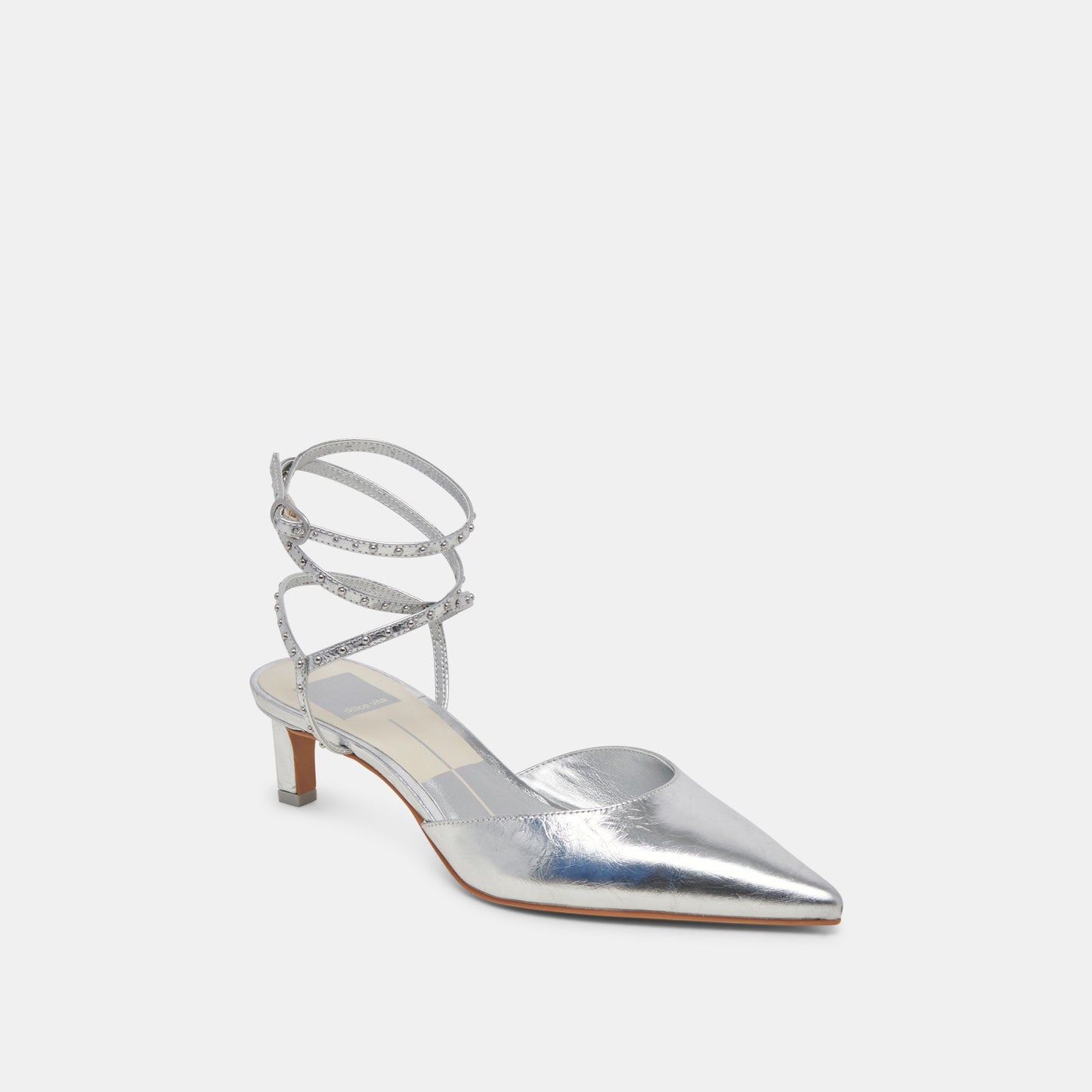 LOKLYN STUD HEELS SILVER CRINKLE PATENT - Dolce Vita