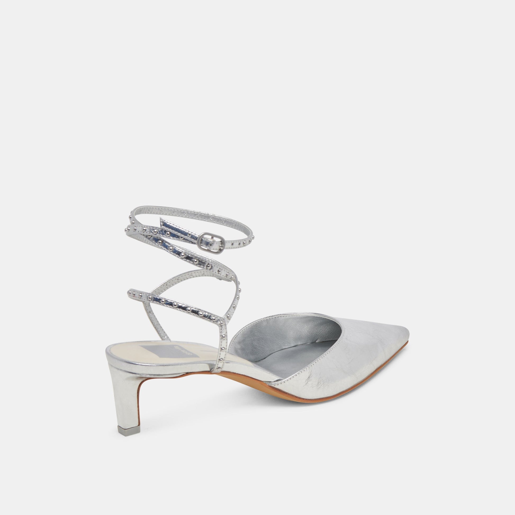 LOKLYN STUD HEELS SILVER CRINKLE PATENT - Dolce Vita