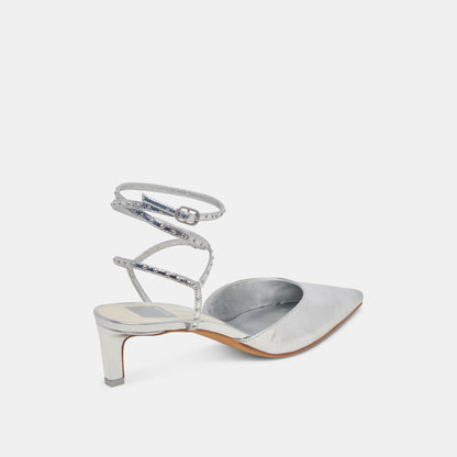 LOKLYN STUD HEELS SILVER CRINKLE PATENT - Dolce Vita