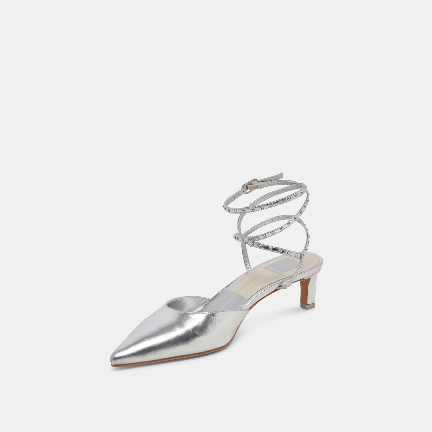 LOKLYN STUD HEELS SILVER CRINKLE PATENT - Dolce Vita