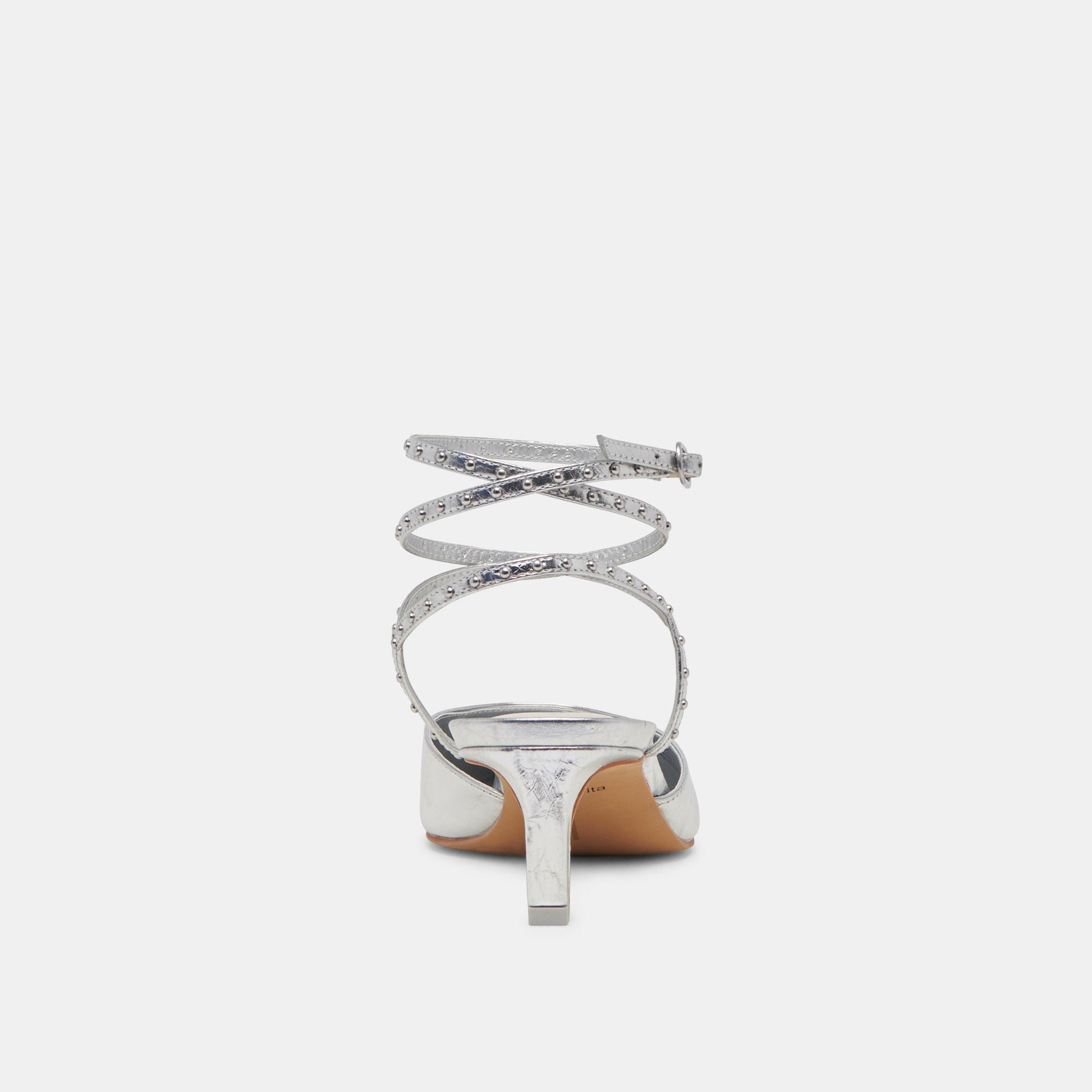 LOKLYN STUD HEELS SILVER CRINKLE PATENT - Dolce Vita