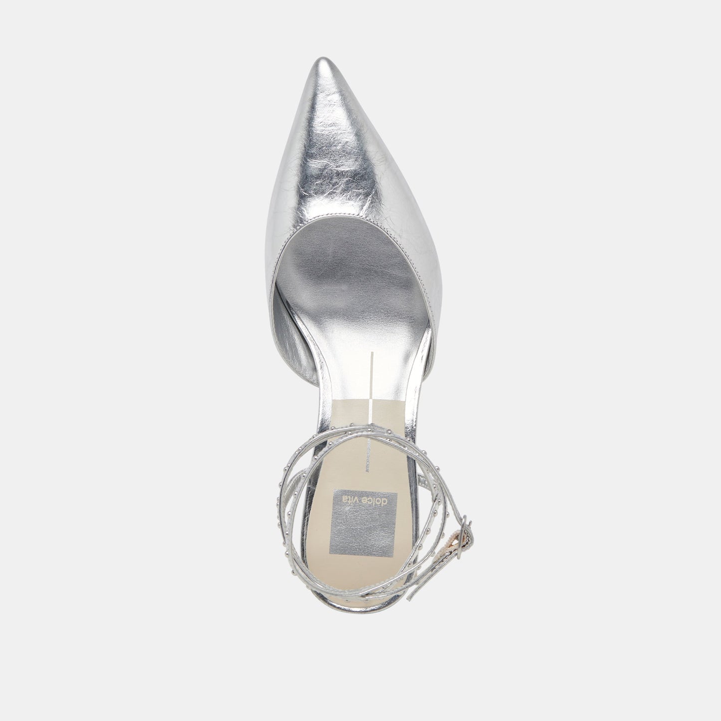 LOKLYN STUD HEELS SILVER CRINKLE PATENT - Dolce Vita