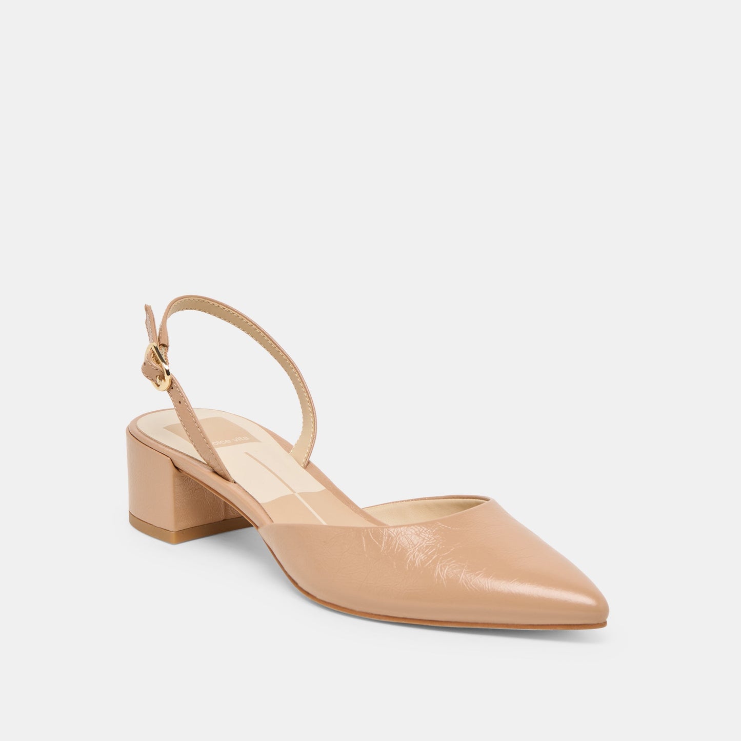 Carel Lt Tan Crinkle Patent Leather Heels - Dolce Vita
