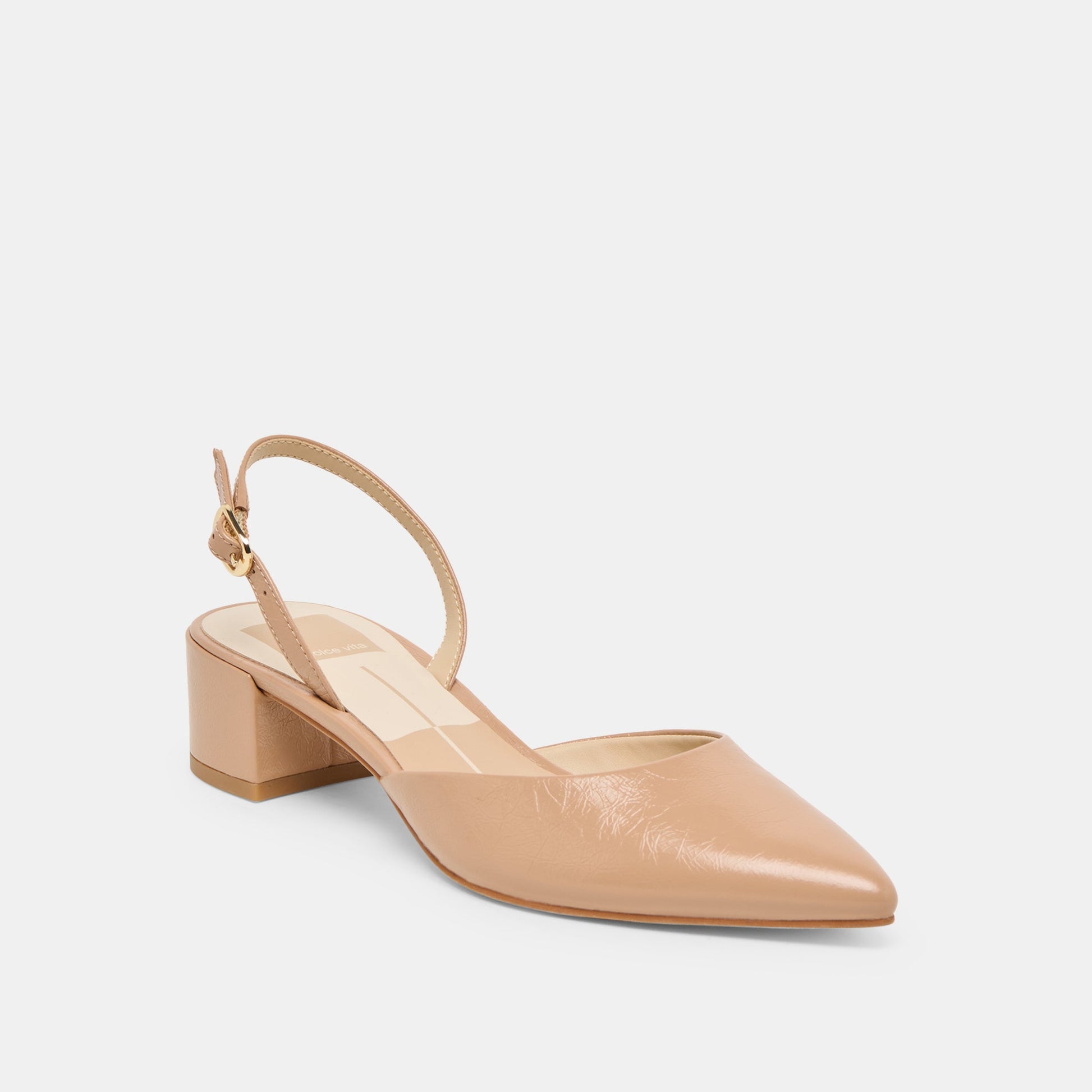 Carel Lt Tan Crinkle Patent Leather Heels - Dolce Vita