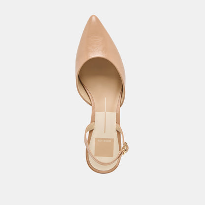 Carel Lt Tan Crinkle Patent Leather Heels - Dolce Vita