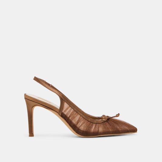 Yela Mid Brown Tulle Heels - Dolce Vita