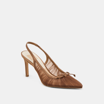 Yela Mid Brown Tulle Heels - Dolce Vita