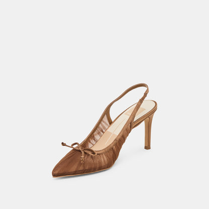 Yela Mid Brown Tulle Heels - Dolce Vita