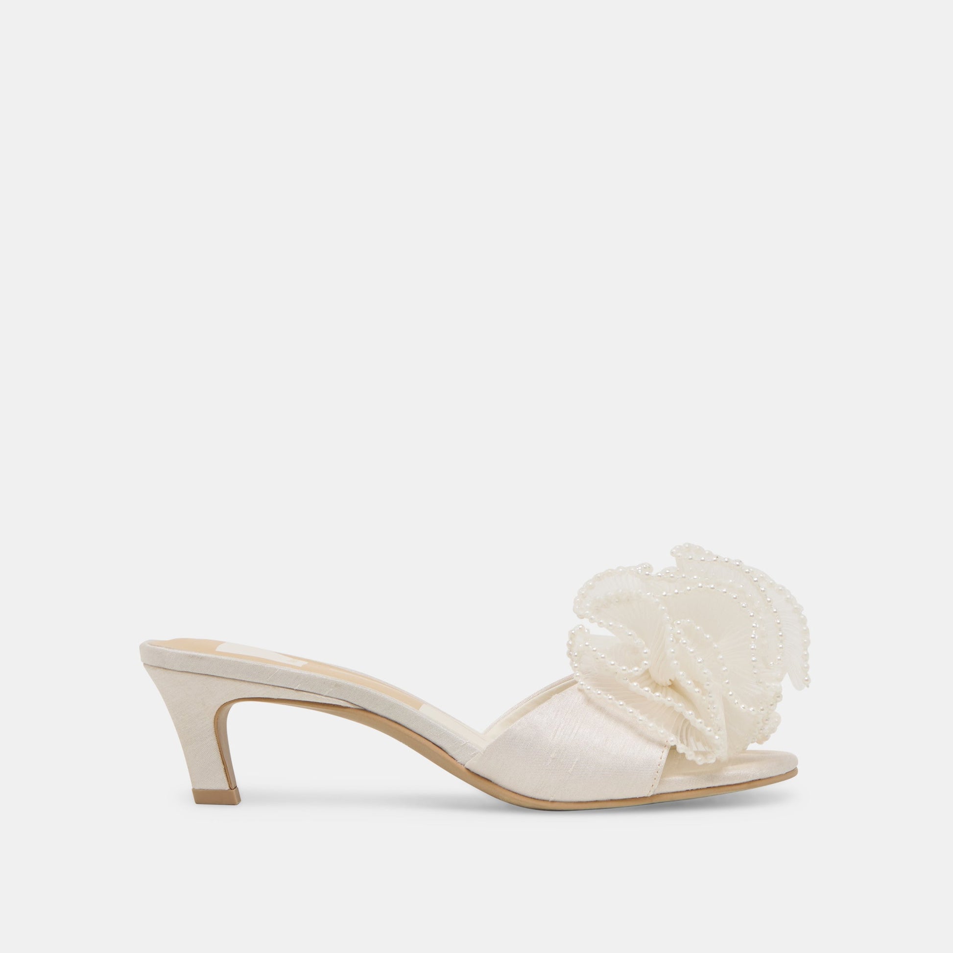 NARITA PEARL HEELS OFF WHITE SATIN - Dolce Vita