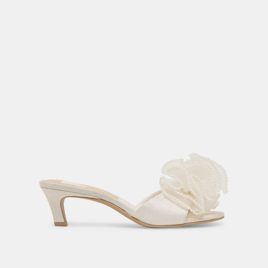 NARITA PEARL HEELS OFF WHITE SATIN - Dolce Vita