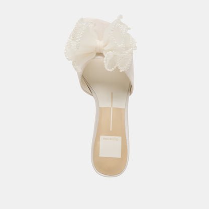 NARITA PEARL HEELS OFF WHITE SATIN - Dolce Vita