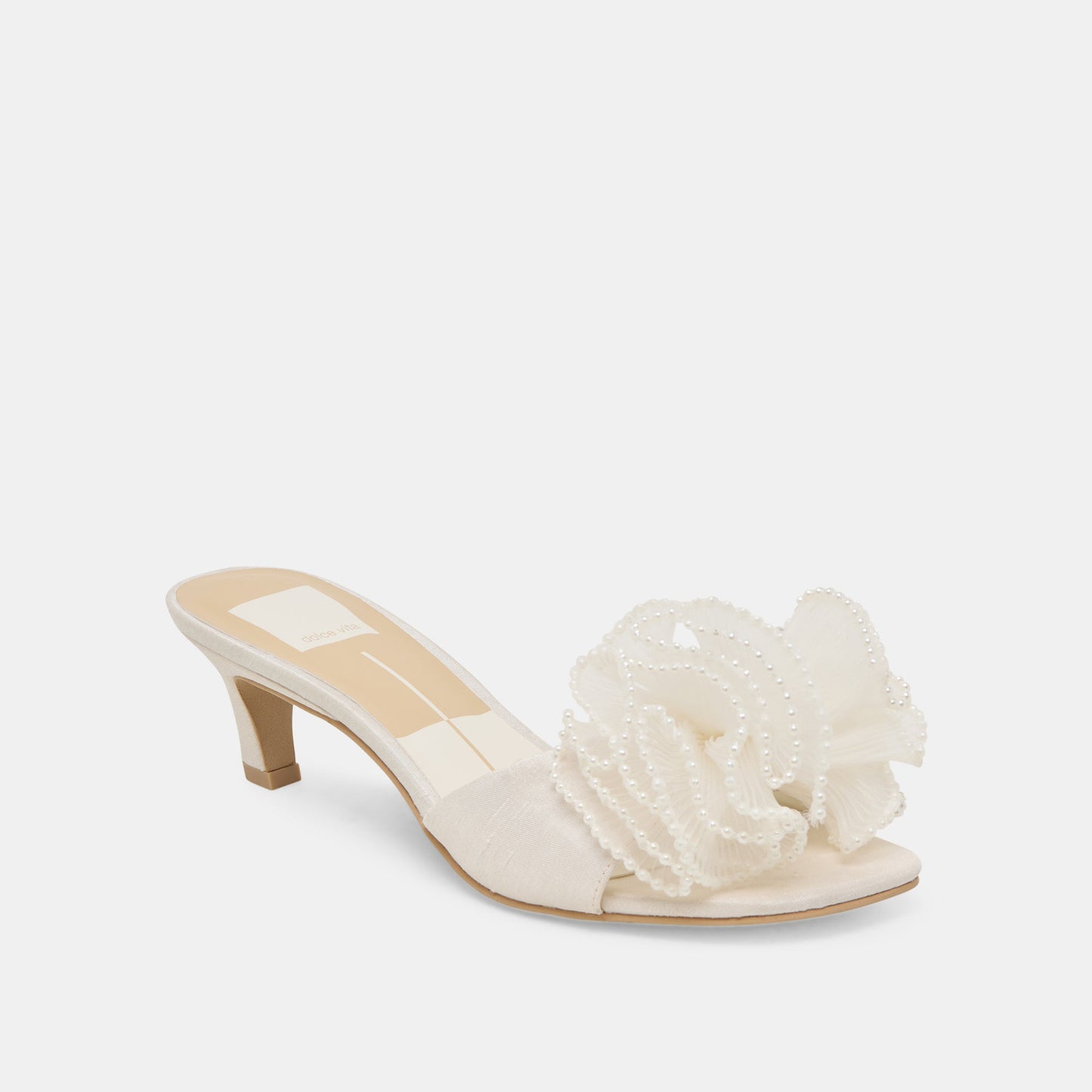 NARITA PEARL HEELS OFF WHITE SATIN - Dolce Vita