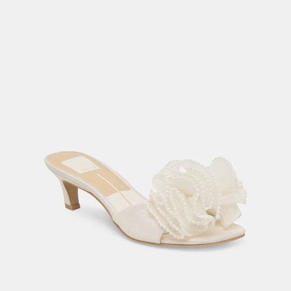 NARITA PEARL HEELS OFF WHITE SATIN - Dolce Vita