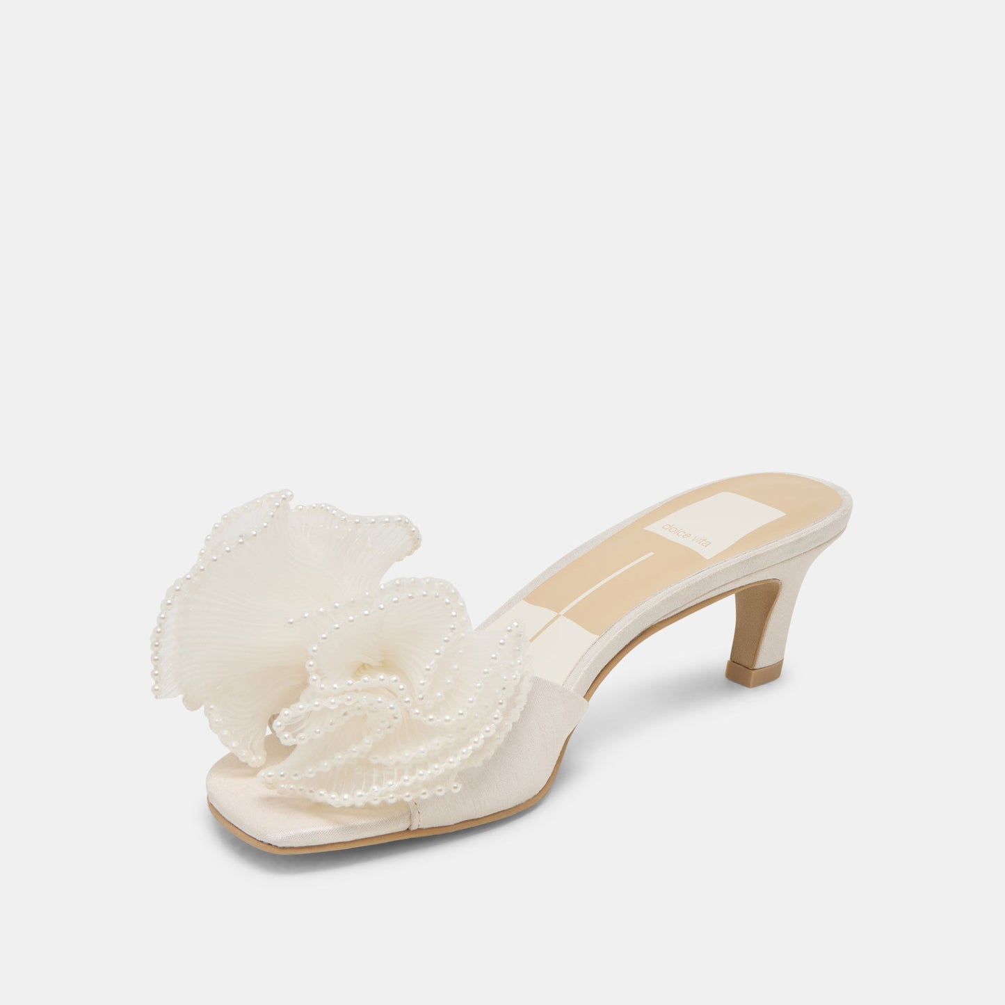 NARITA PEARL HEELS OFF WHITE SATIN - Dolce Vita