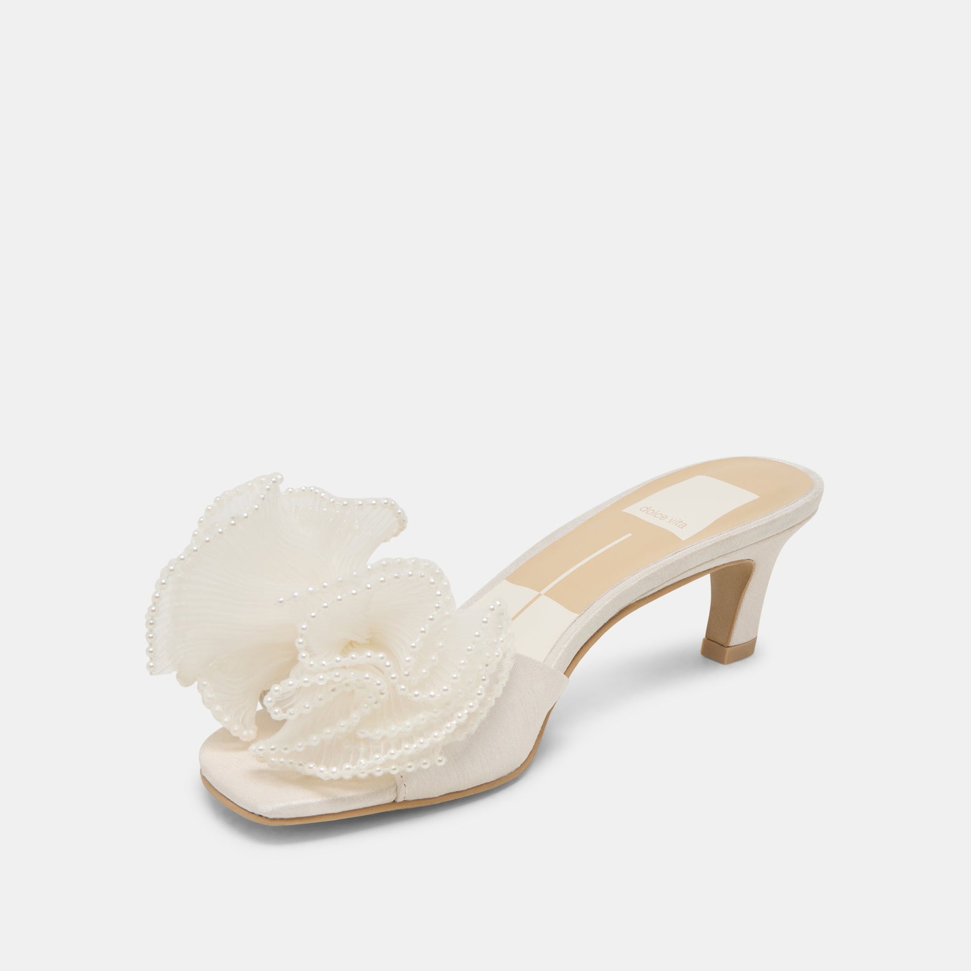 NARITA PEARL HEELS OFF WHITE SATIN - Dolce Vita