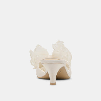 NARITA PEARL HEELS OFF WHITE SATIN - Dolce Vita
