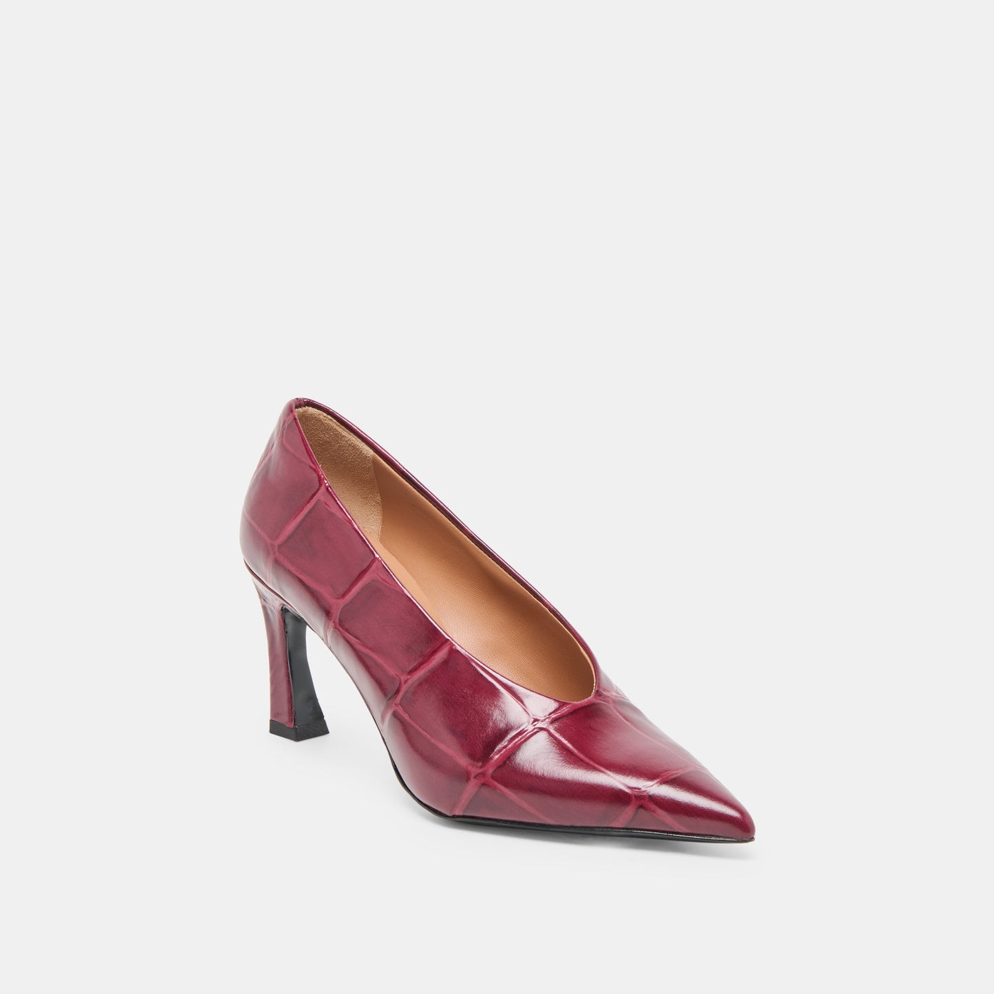 Midge Burgundy Croco Embossed Leather Heels - Dolce Vita
