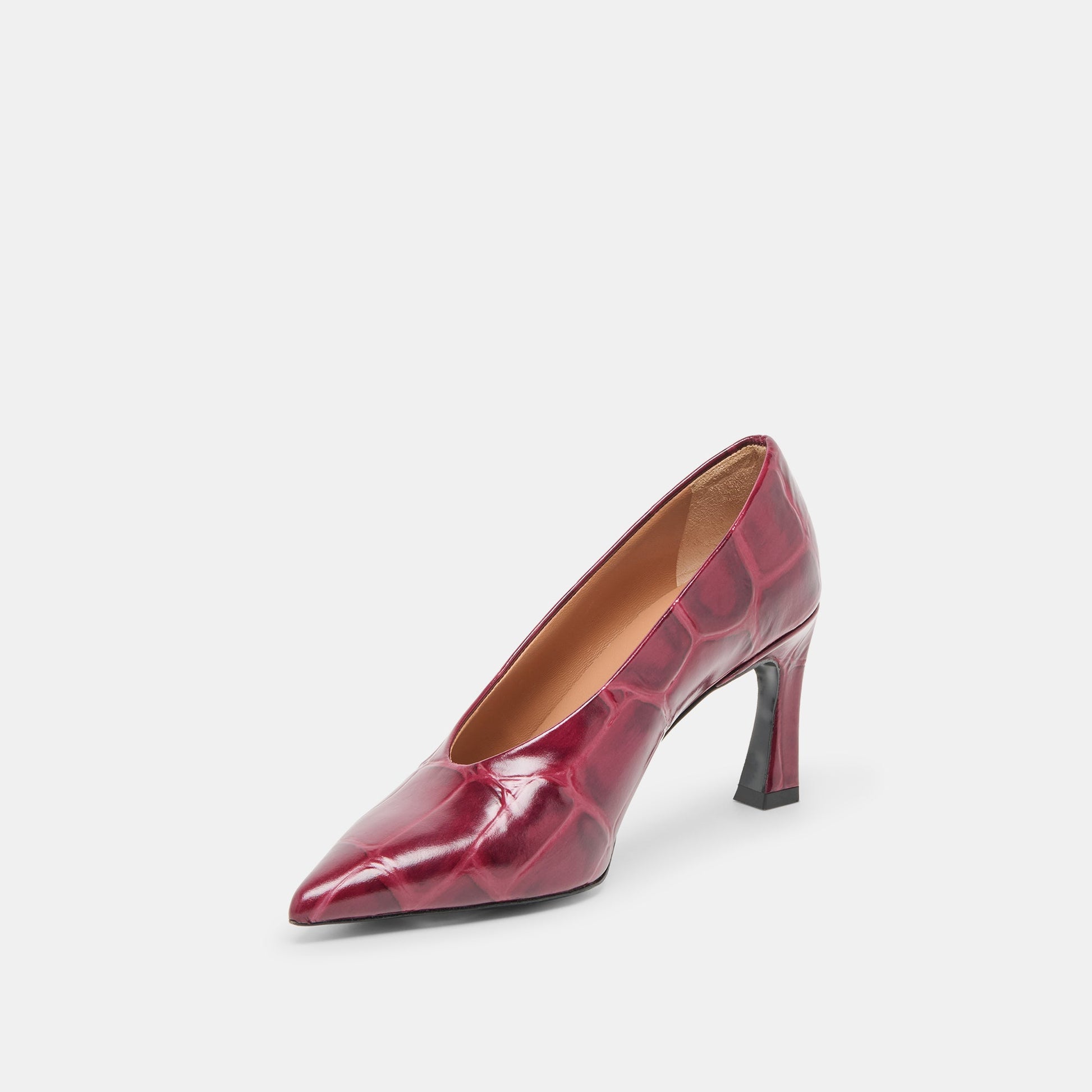 Midge Burgundy Croco Embossed Leather Heels - Dolce Vita